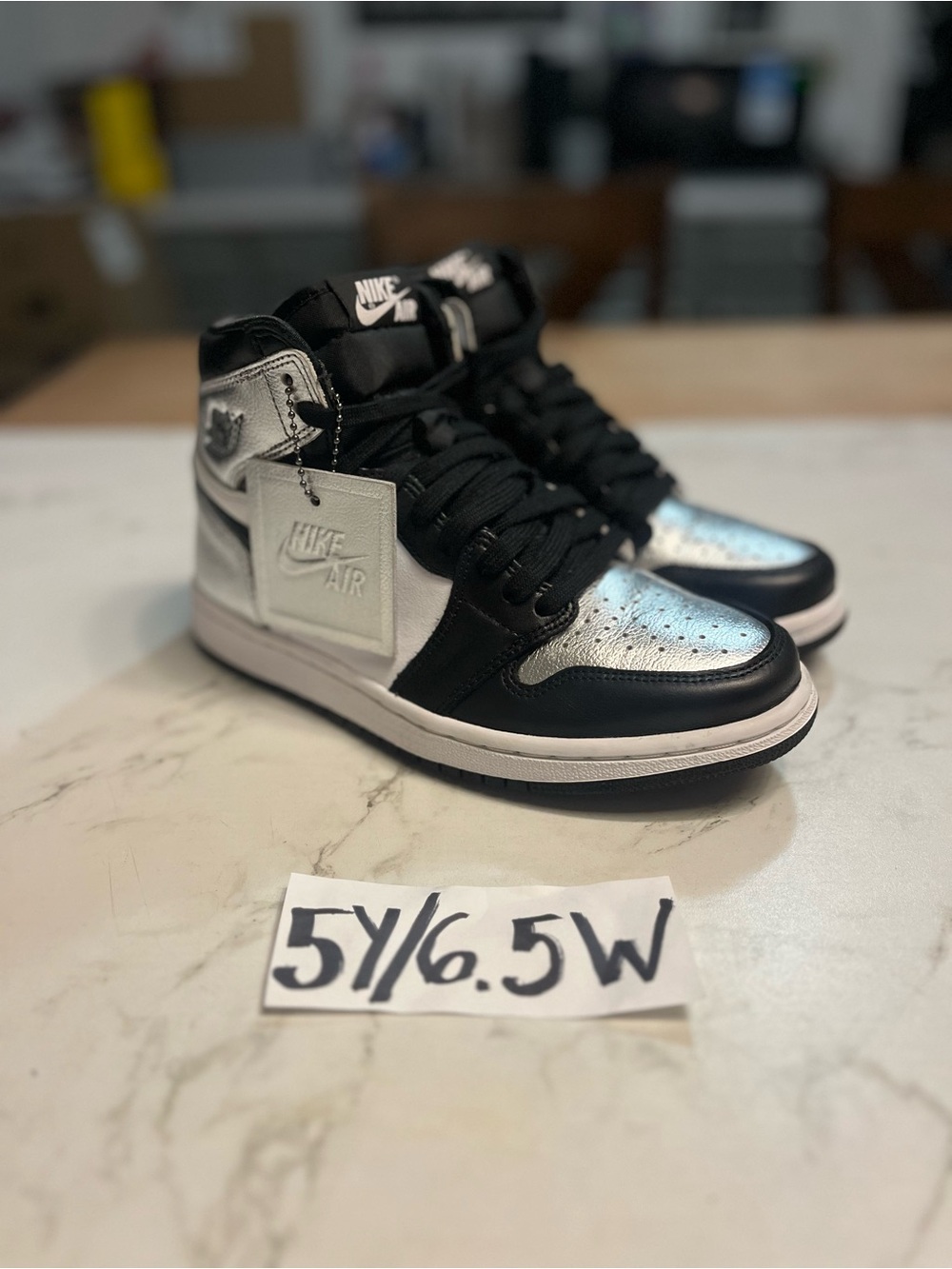 Jordan 1 OG High Women’s Sneakers - Black & Silver Size 6.5w/5y